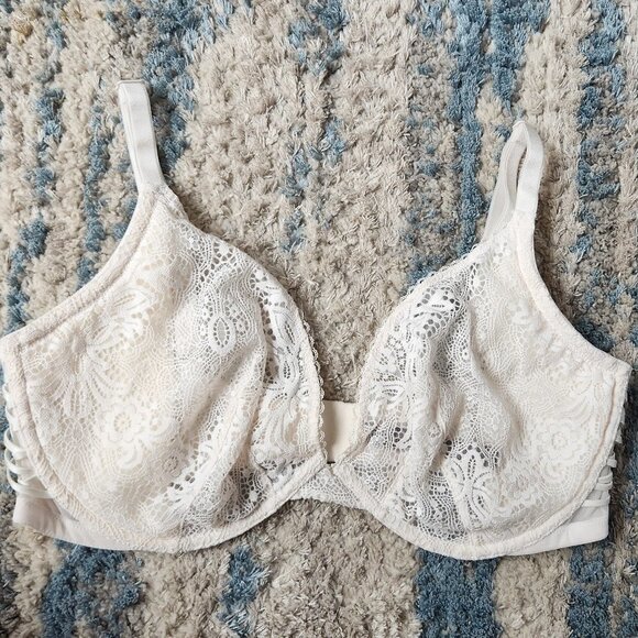 Victoria's Secret Cage Side White Lace Push Up Bra 38DD || EUC - Picture 2 of 13
